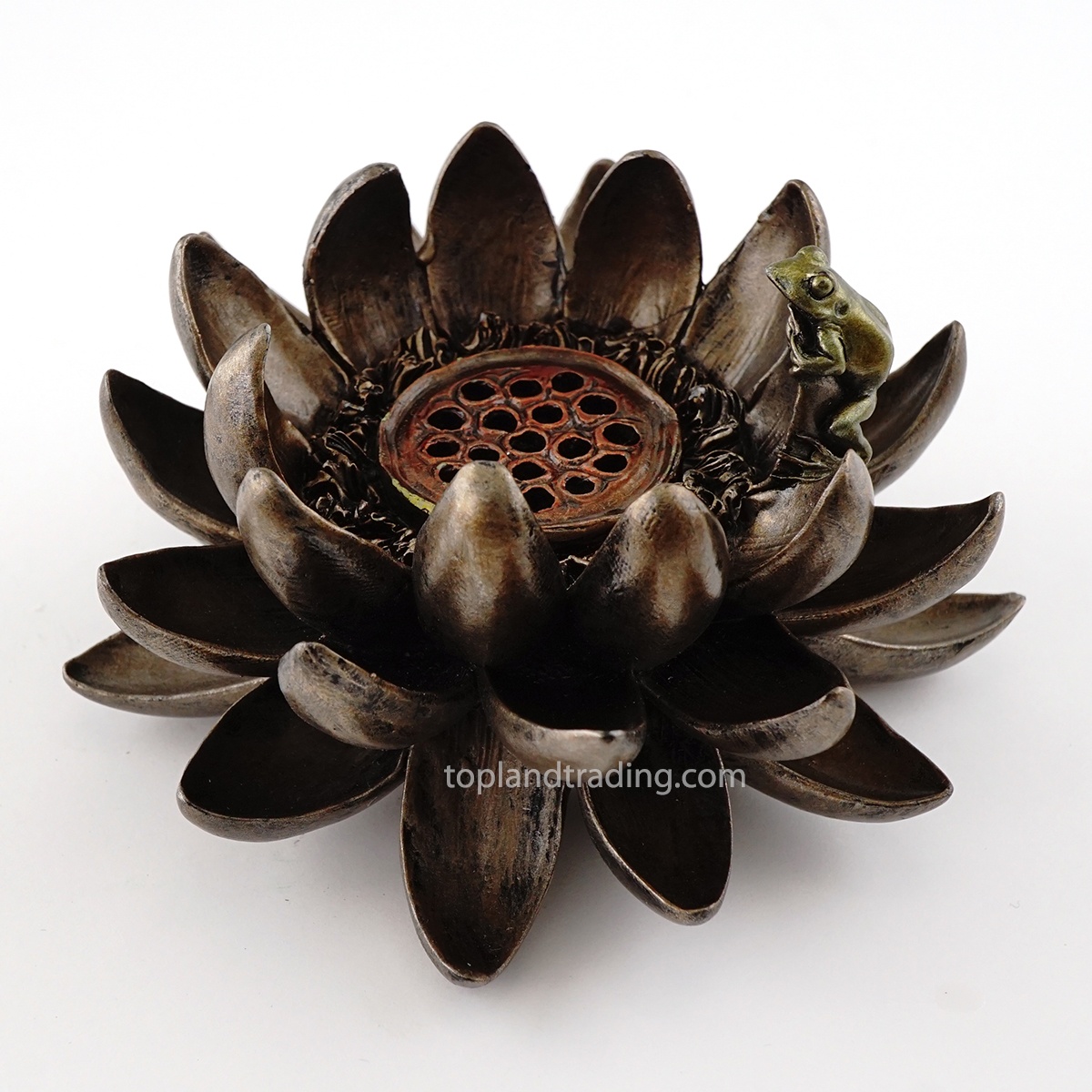 Quemador de incienso Flor de loto con de rana de bronce y soporte de luz en  T - Luces y Colores - Generando Armonía